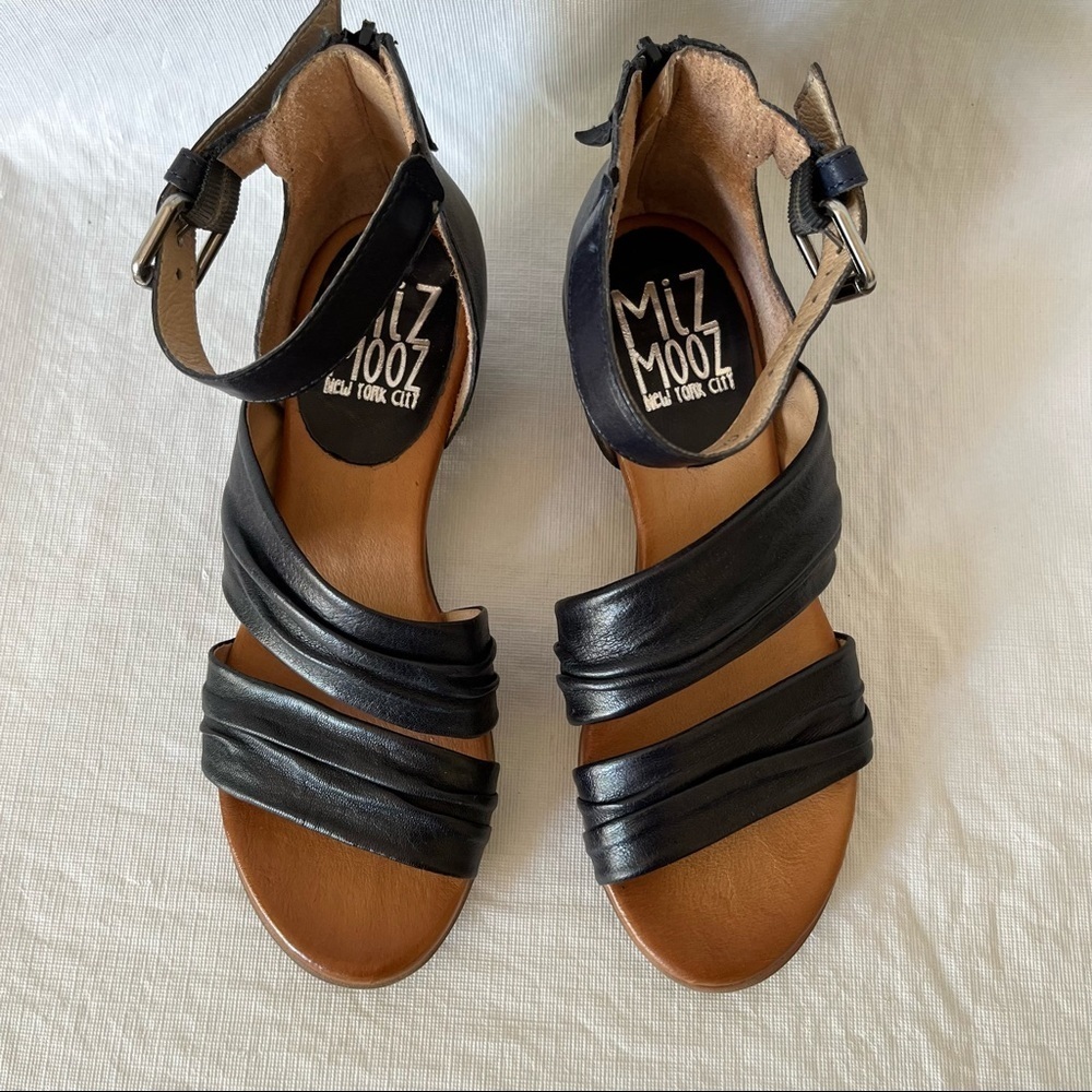 Miz Mooz Cassie Black Leather Ankle Strap Sandals